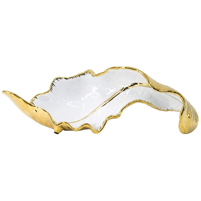 Image 1 15.4" Wide Twisted Leaf White and Gold Table Decor