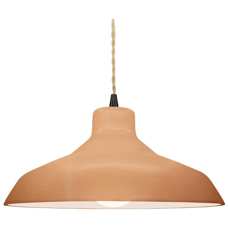 Image 1 15.5"W Adobe Frame Matte Black Large Loft Beige Twisted LED Pendant