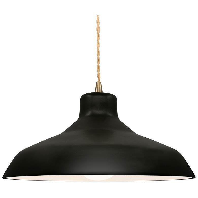 Image 1 15.5"W Carbon Frame Antique Brass Large Loft Beige Twisted LED Pendant