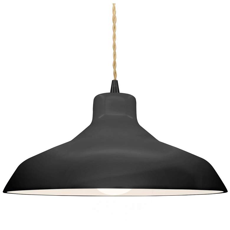 Image 1 15.5"W Gloss Black Frame Matte Black Large Loft Beige Twisted LED Pend
