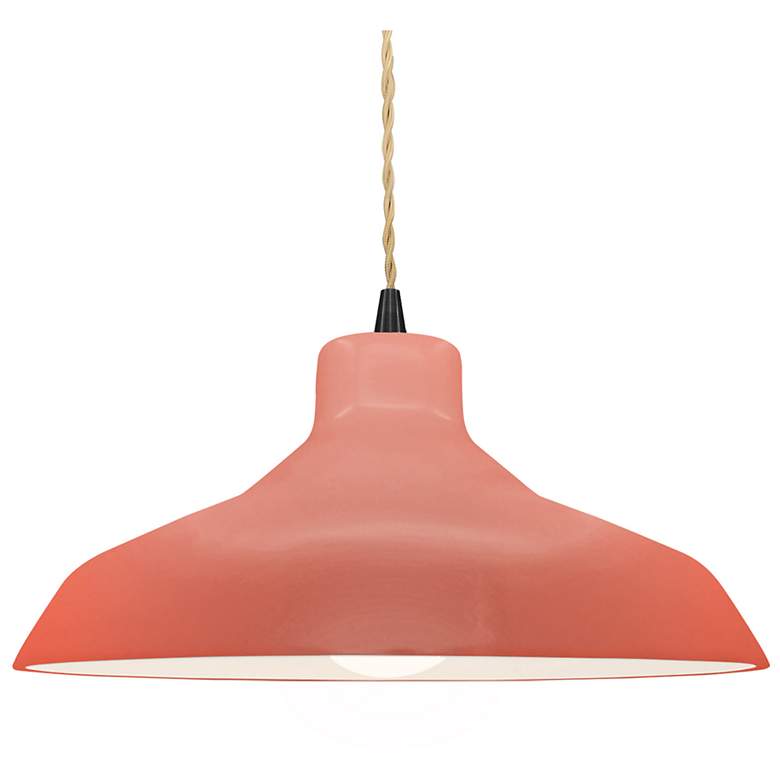 Image 1 15.5"W Gloss Blush Frame Matte Black Large Loft Beige Twisted Pendant