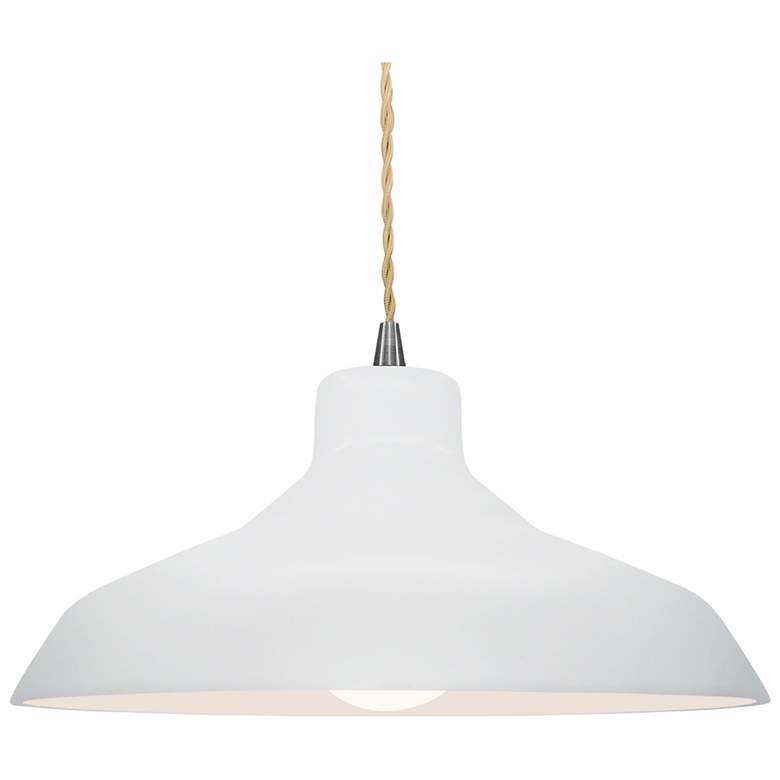 Image 1 15.5"W Gloss White Sided Frame Nickel Large Loft Beige Twisted Pendant