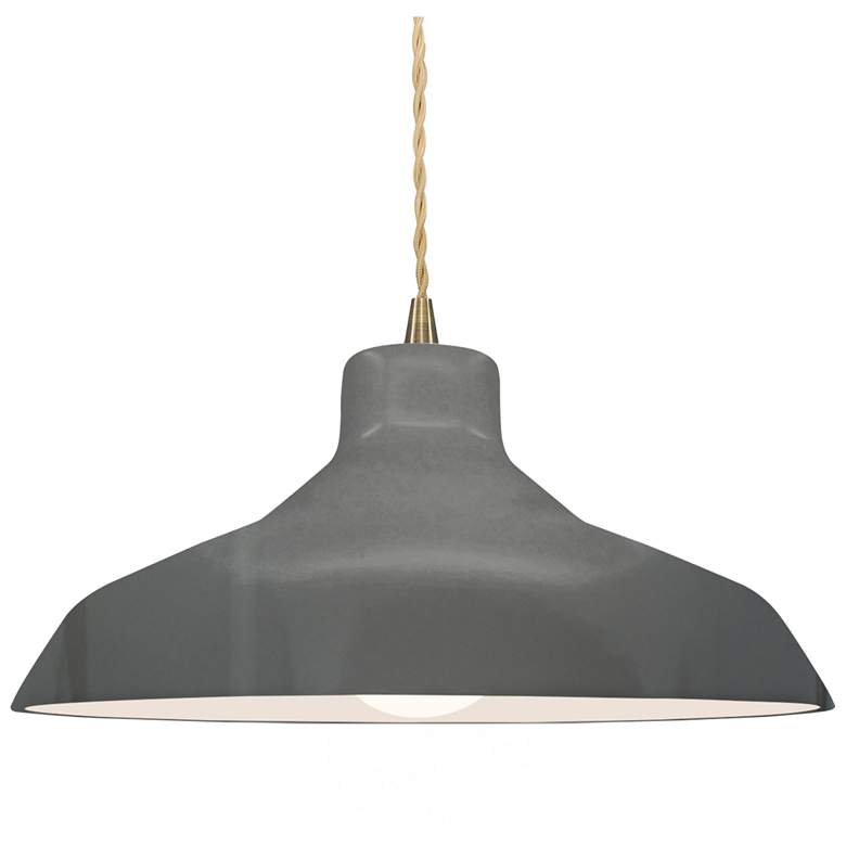 Image 1 15.5"W Grey Frame Antique Brass Large Loft Beige Twisted LED Pendant