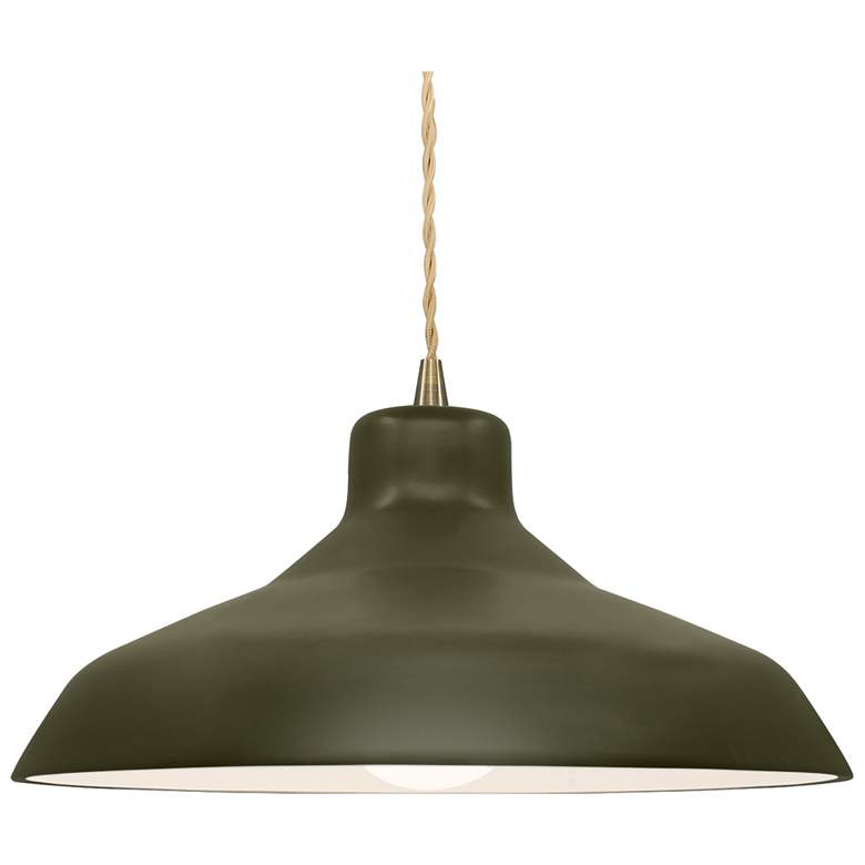 Image 1 15.5"W Matte Green Frame Antique Brass Large Loft Beige Twisted LED Pe