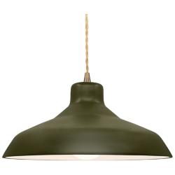 15.5"W Matte Green Frame Antique Brass Large Loft Beige Twisted LED Pe