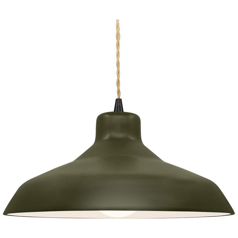 Image 1 15.5"W Matte Green Frame Matte Black Large Loft Beige Twisted LED Pend