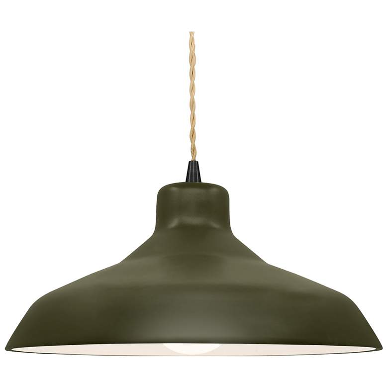 Image 1 15.5"W Matte Green Frame Matte Black Large Loft Beige Twisted Pendant