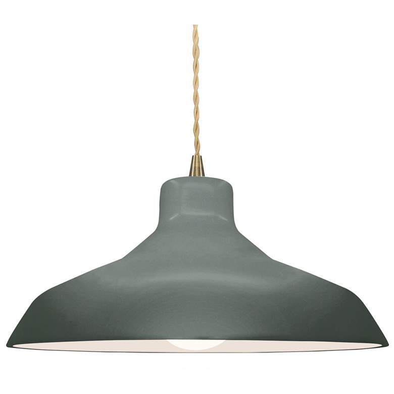 Image 1 15.5"W Pewter Green Frame Antique Brass Large Loft Twisted LED Pendant