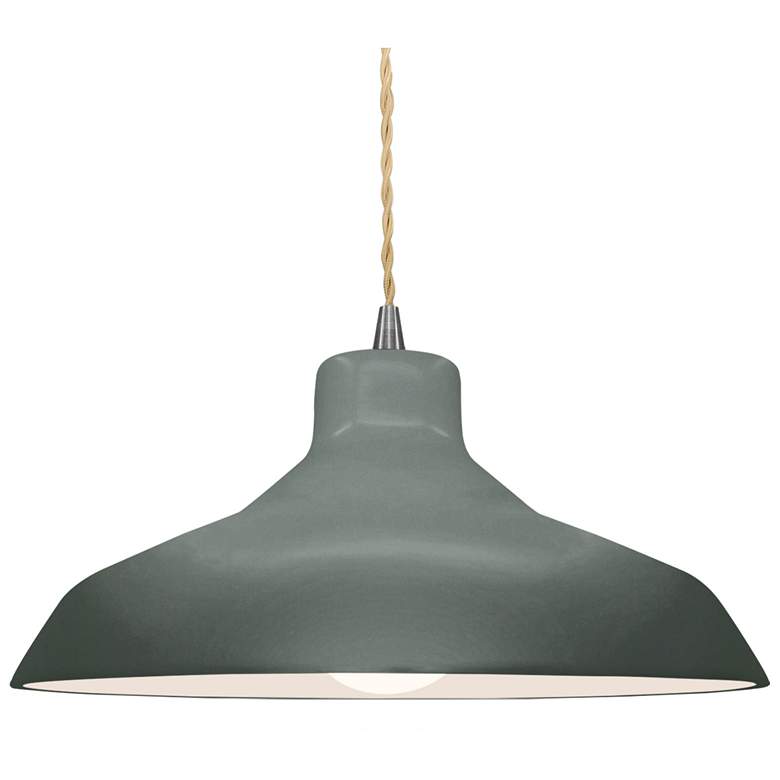 Image 1 15.5"W Pewter Green Frame Nickel Large Loft Beige Twisted LED Pendant