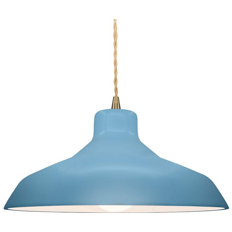 Image 2 15.5"W Sky Blue Frame Antique Brass Large Loft Beige Twisted LED Penda