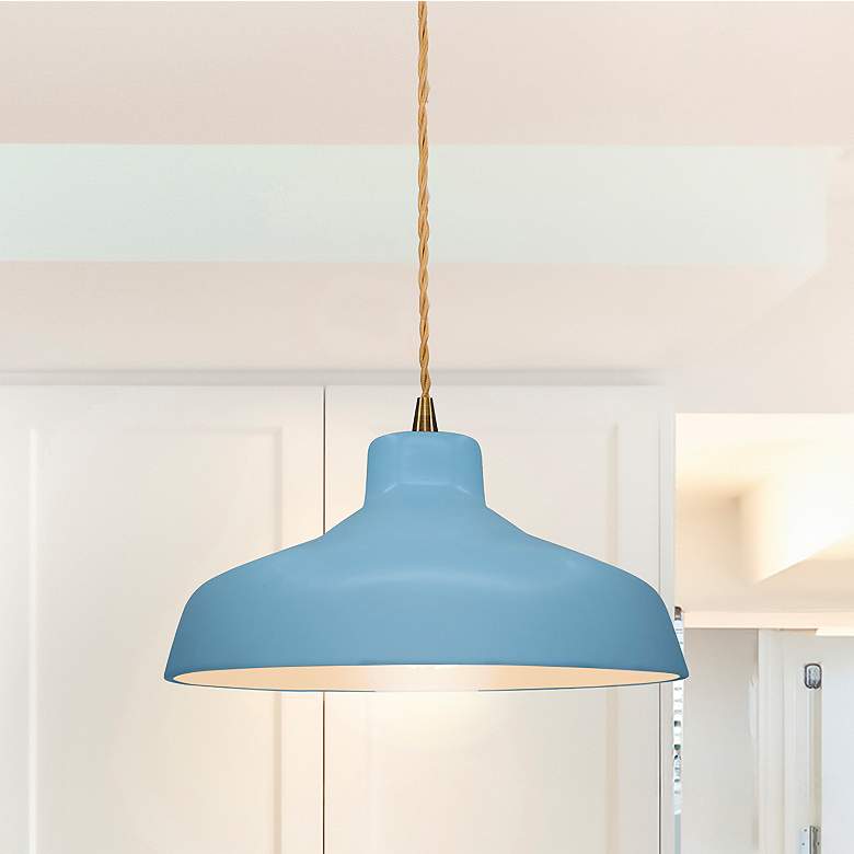 Image 1 15.5"W Sky Blue Frame Antique Brass Large Loft Beige Twisted LED Penda