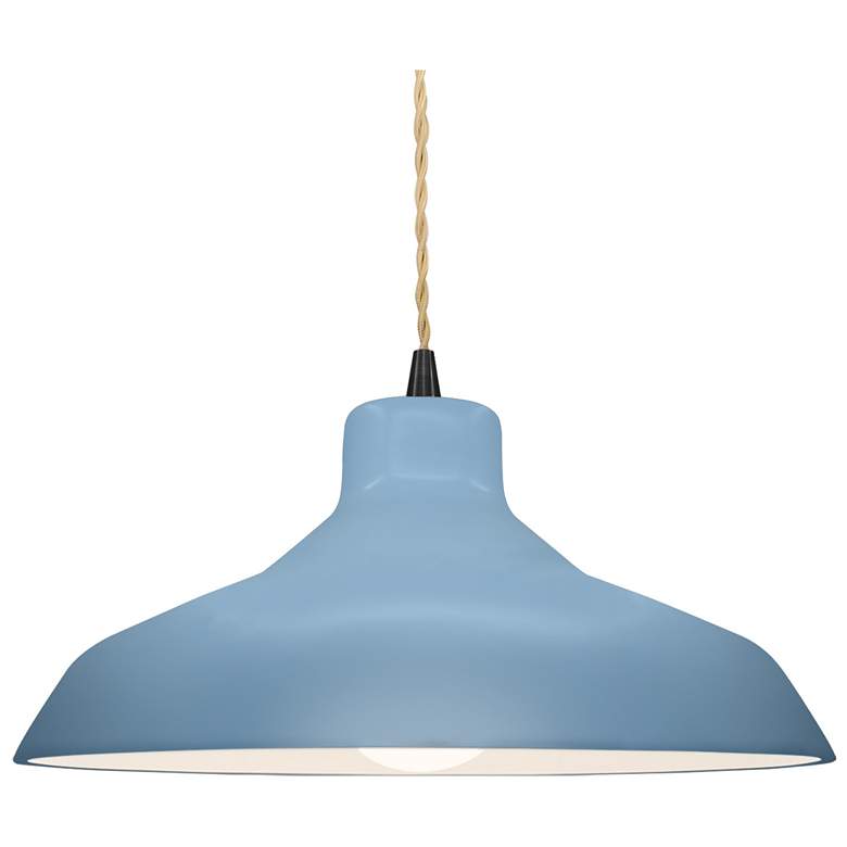 Image 1 15.5"W Sky Blue Frame Matte Black Large Loft Beige Twisted LED Pendant