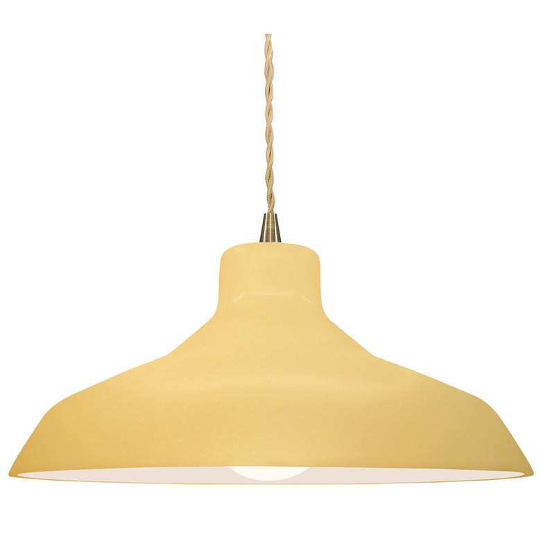 Image 1 15.5"W Yellow Frame Antique Brass Large Loft Beige Twisted LED Pendant