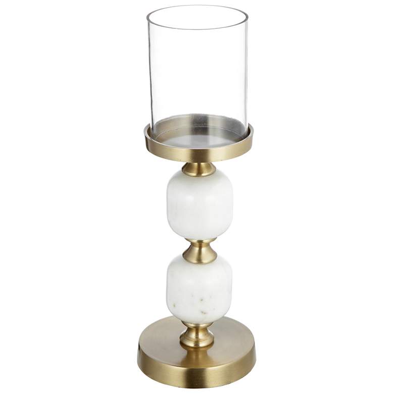 Image 1 15.6 inch Gold &#38; White Marble &#38; Glass Pebble Hurricane