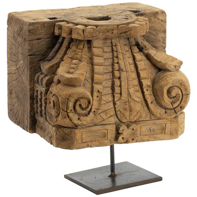 Image 1 15.7" Brown Decorative Pillar Base On Metal Stand