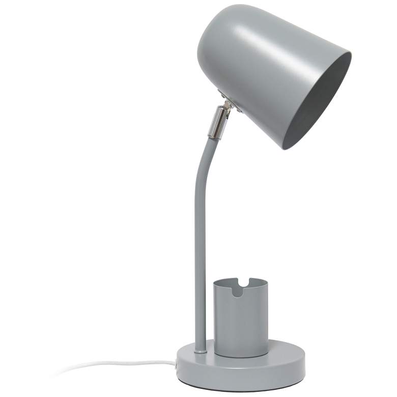 Image 1 15.75" Sleek Essentials Metal Table Desk Lamp with Compartment, Gray