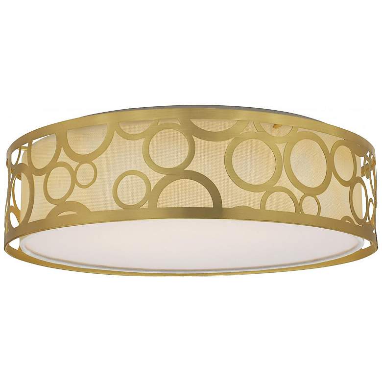 Image 1 15 in.; Filigree LED Decor Flush Mount Fixture; Natural Brass Finish