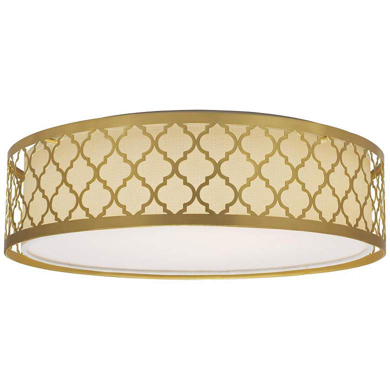 Image 1 15 in.; Filigree LED Decor Flush Mount Fixture; Natural Brass Finish