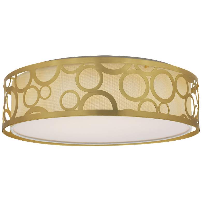 Image 1 15 in.; Filigree LED Decor Flush; Natural Brass Finish; White Fabric Shade