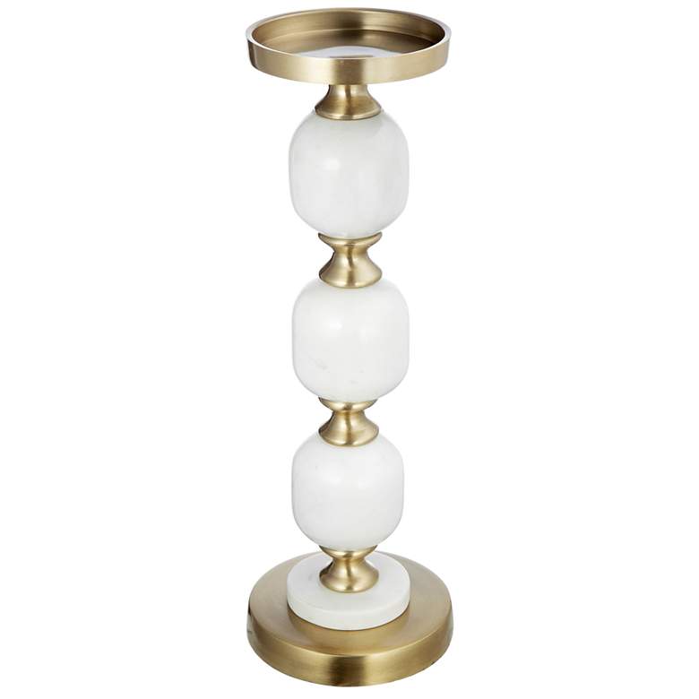 Image 1 15 inch Gold &#38; White Marble &#38; Metal Pebble Pillar Holder