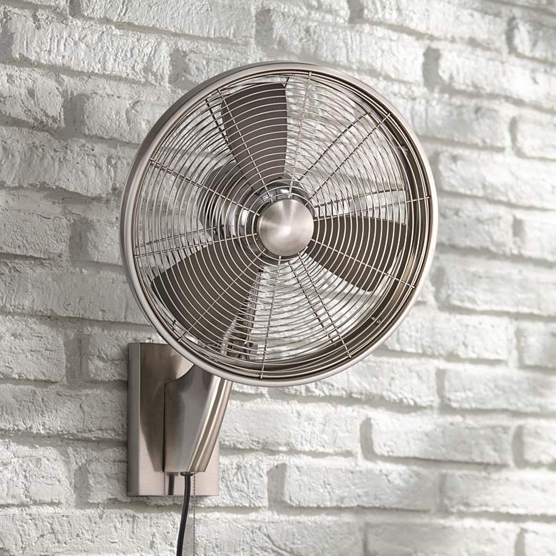 Image 1 15" Minka Aire Anywhere Brushed Nickel Oscillating Plug-In Wall Fan