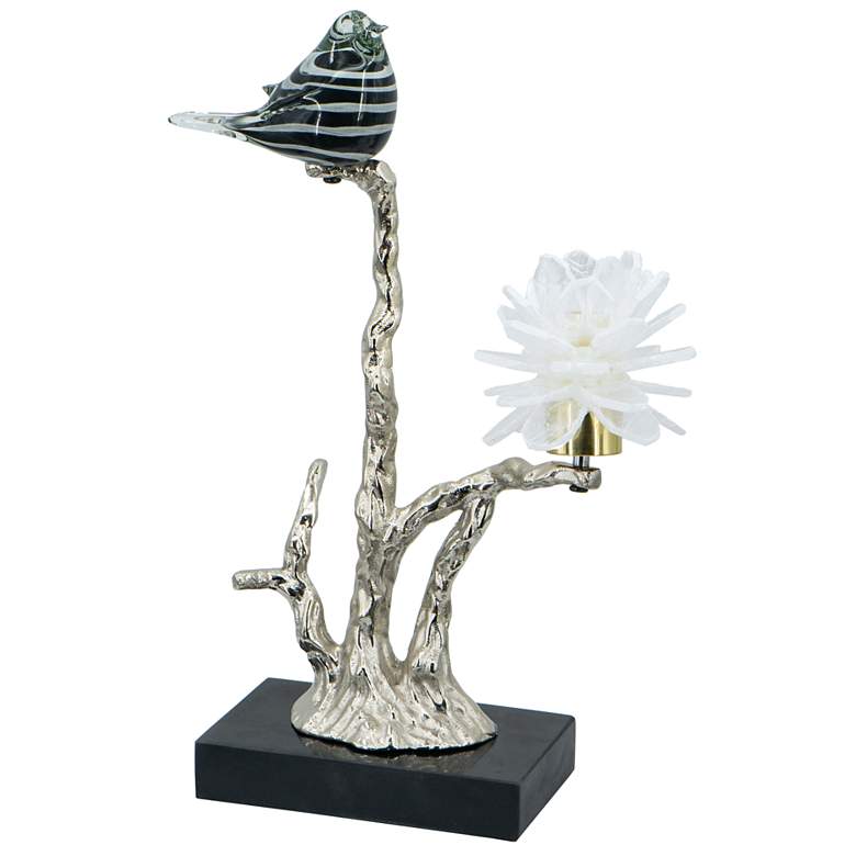 Image 1 15" Silver and Black Sitting Bird on Branch Décor