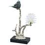 15" Silver and Black Sitting Bird on Branch D&#233;cor