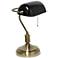 15" Timeless Antique Nickel Bankers Table Lamp, Black Shade