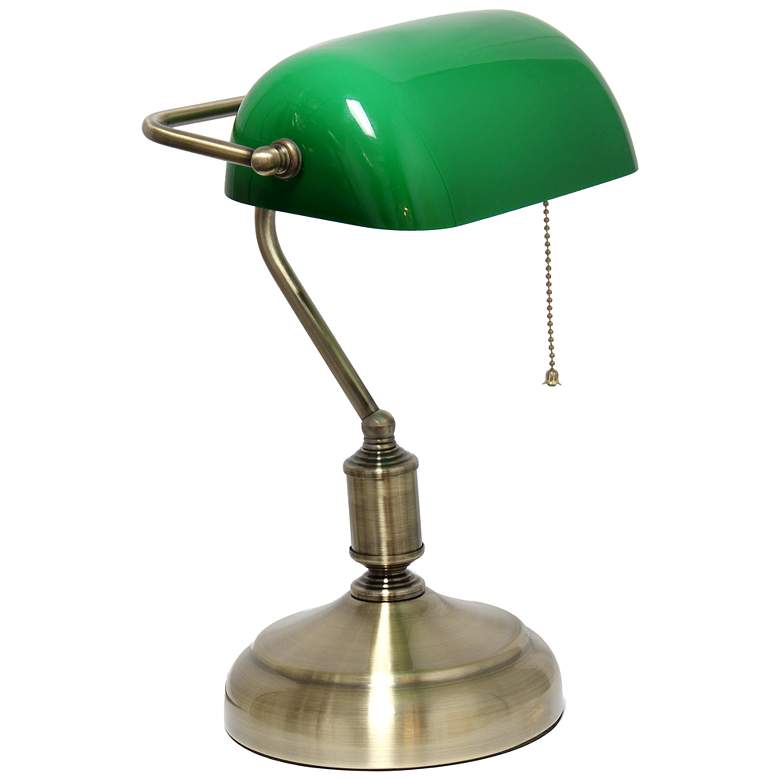 Image 1 15" Timeless Antique Nickel Bankers Table Lamp, Green Shade