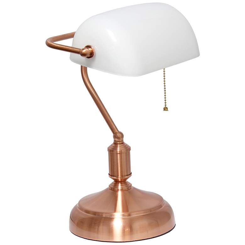 Image 1 15" Timeless Rose Gold Bankers Table Lamp, White Shade