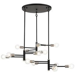 15 Light Black Extra Large Chandelier with Brushed Nickel Accents