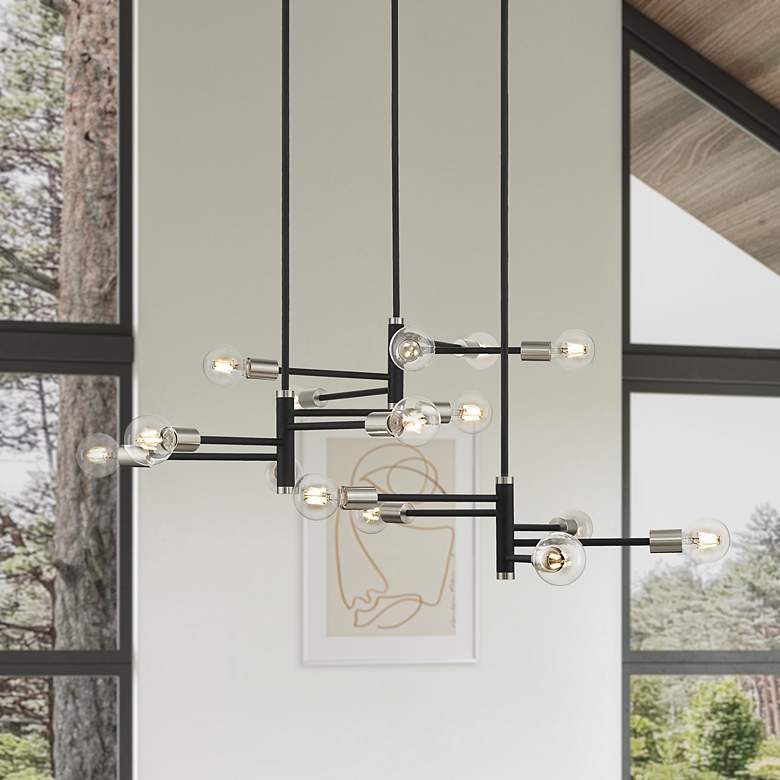 Image 1 15 Light Black Extra Large Chandelier with Brushed Nickel Accents