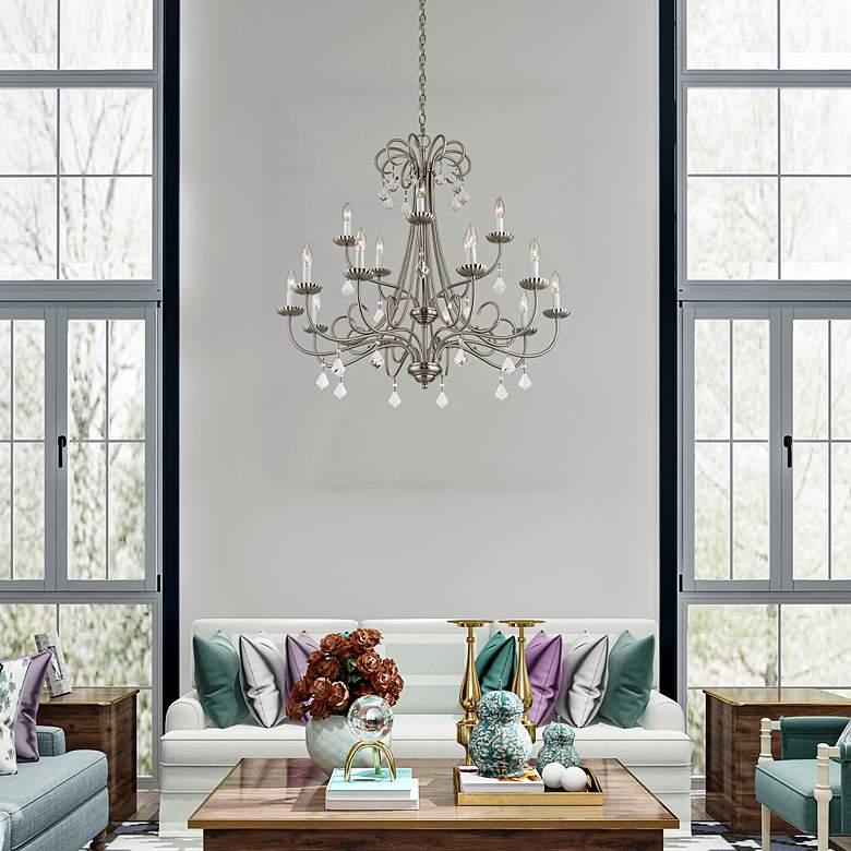 Image 7 15 Light Brushed Nickel Foyer Chandelier more views