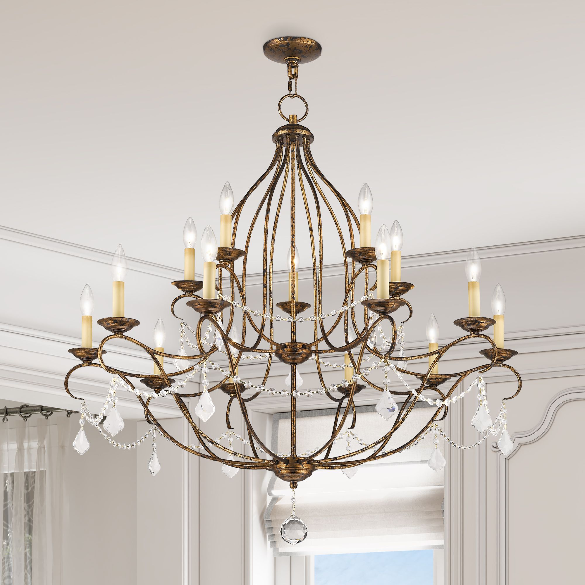 15 Light Venetian Golden Bronze Chandelier