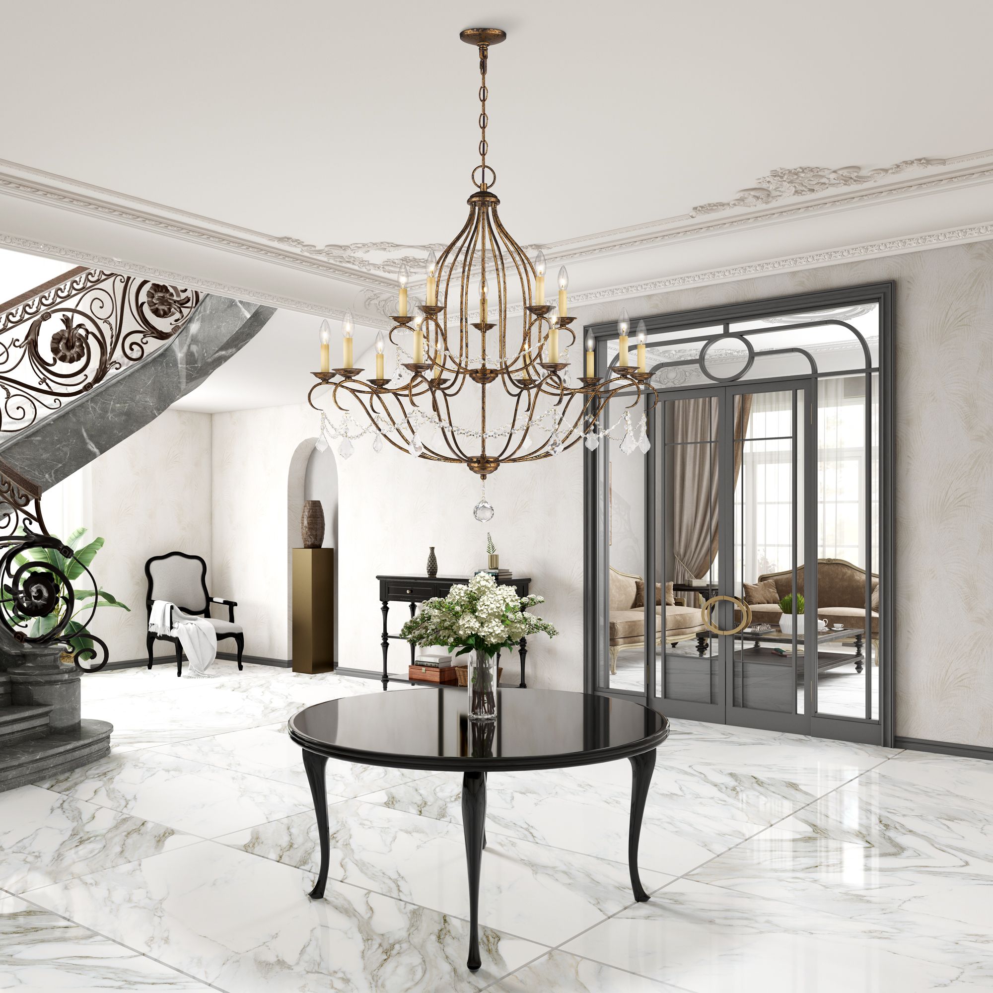 15 Light Venetian Golden Bronze Chandelier