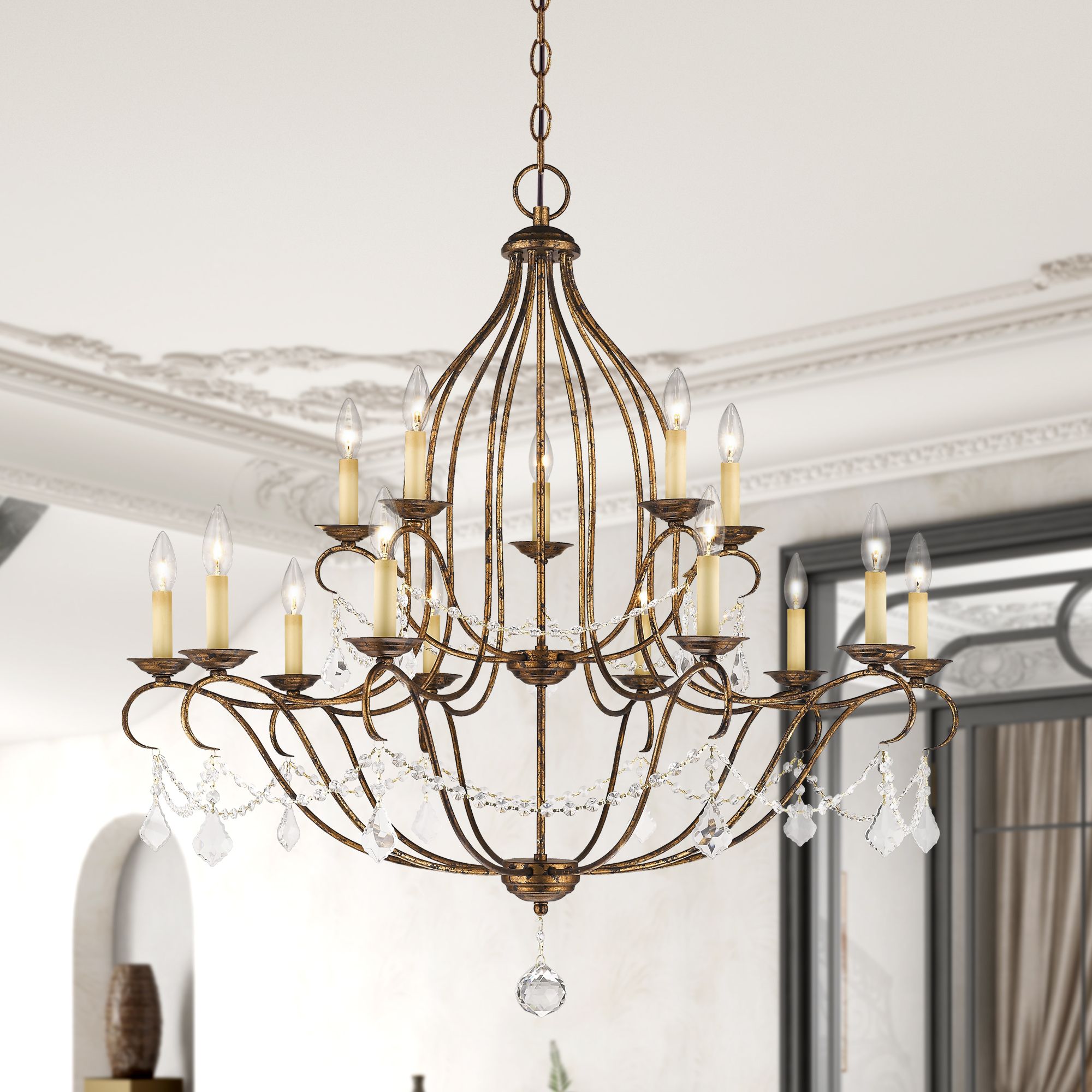 15 Light Venetian Golden Bronze Chandelier
