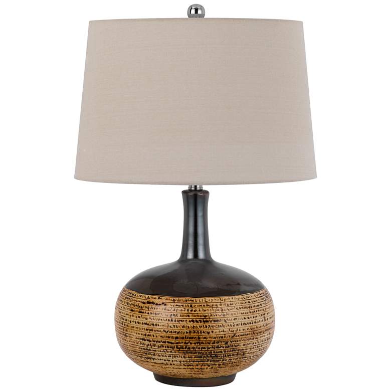 Image 2 150W 3 way Yuma ceramic table lamp with hardback fabric shade
