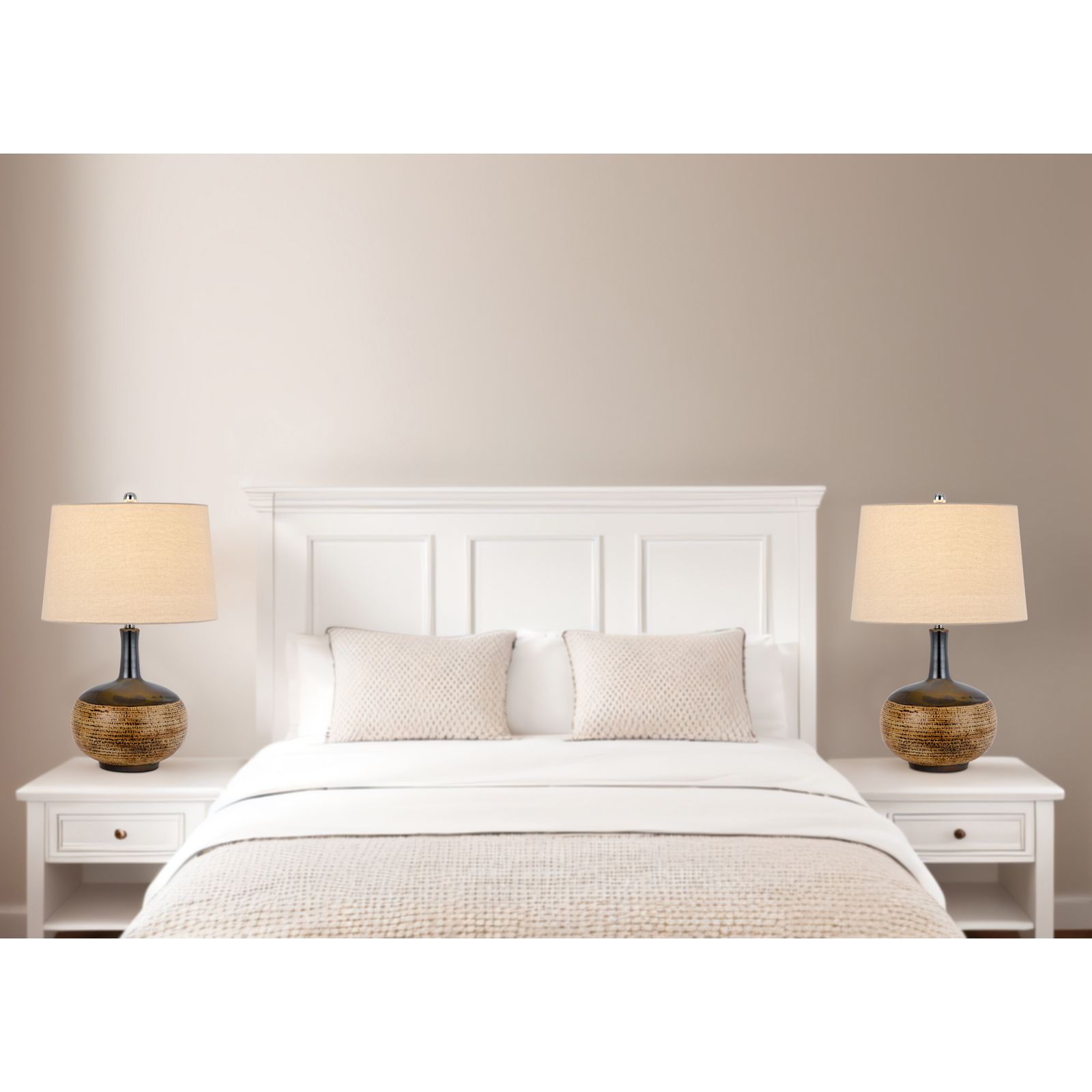 Image 4 150W 3 way Yuma ceramic table lamp with hardback fabric shade more views