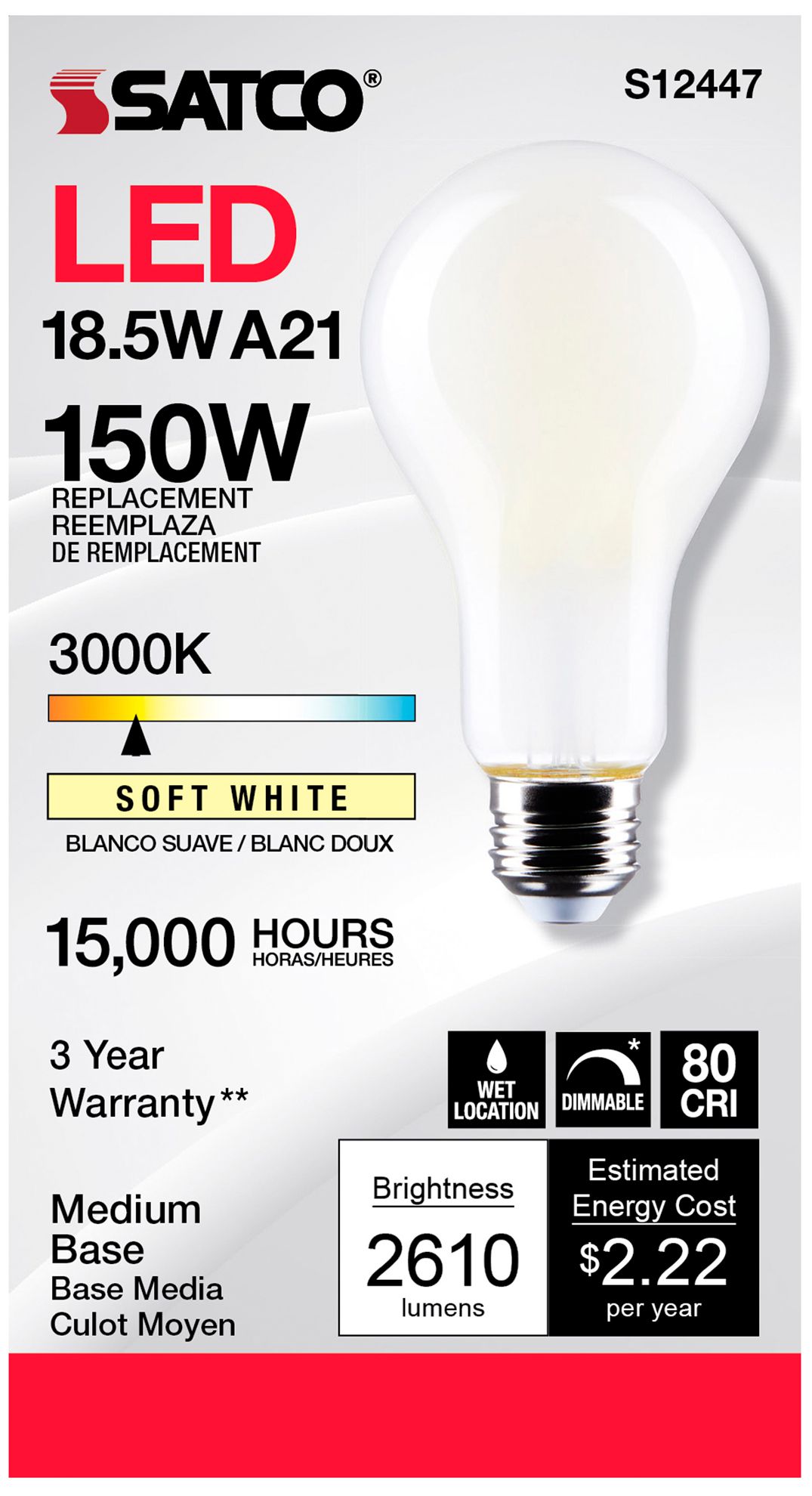 Image 4 150W Equivalent Satco Frost 18.5W LED Dimmable Standard A21 6-Pack more views