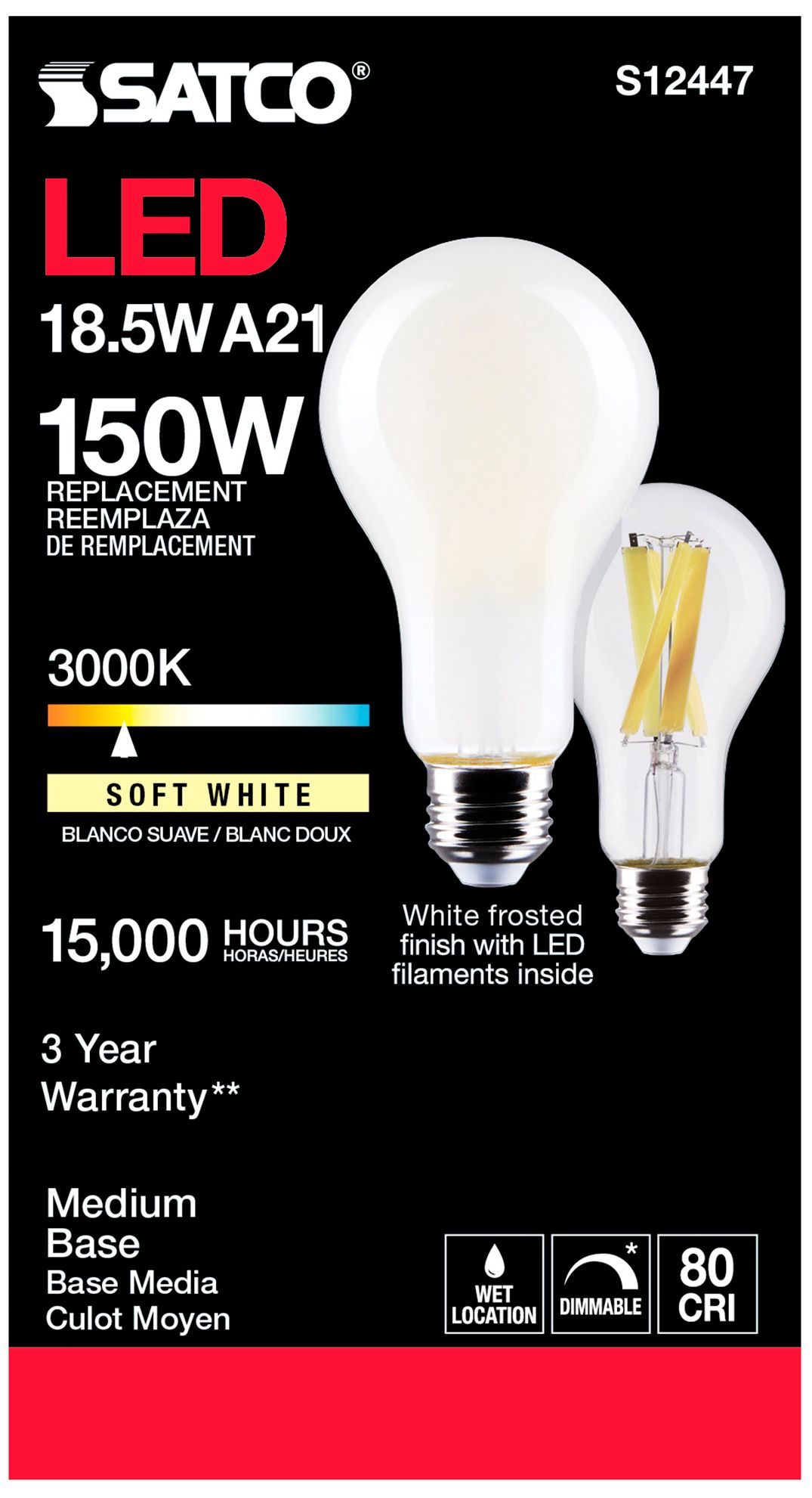 Image 5 150W Equivalent Satco Frost 18.5W LED Dimmable Standard A21 6-Pack more views