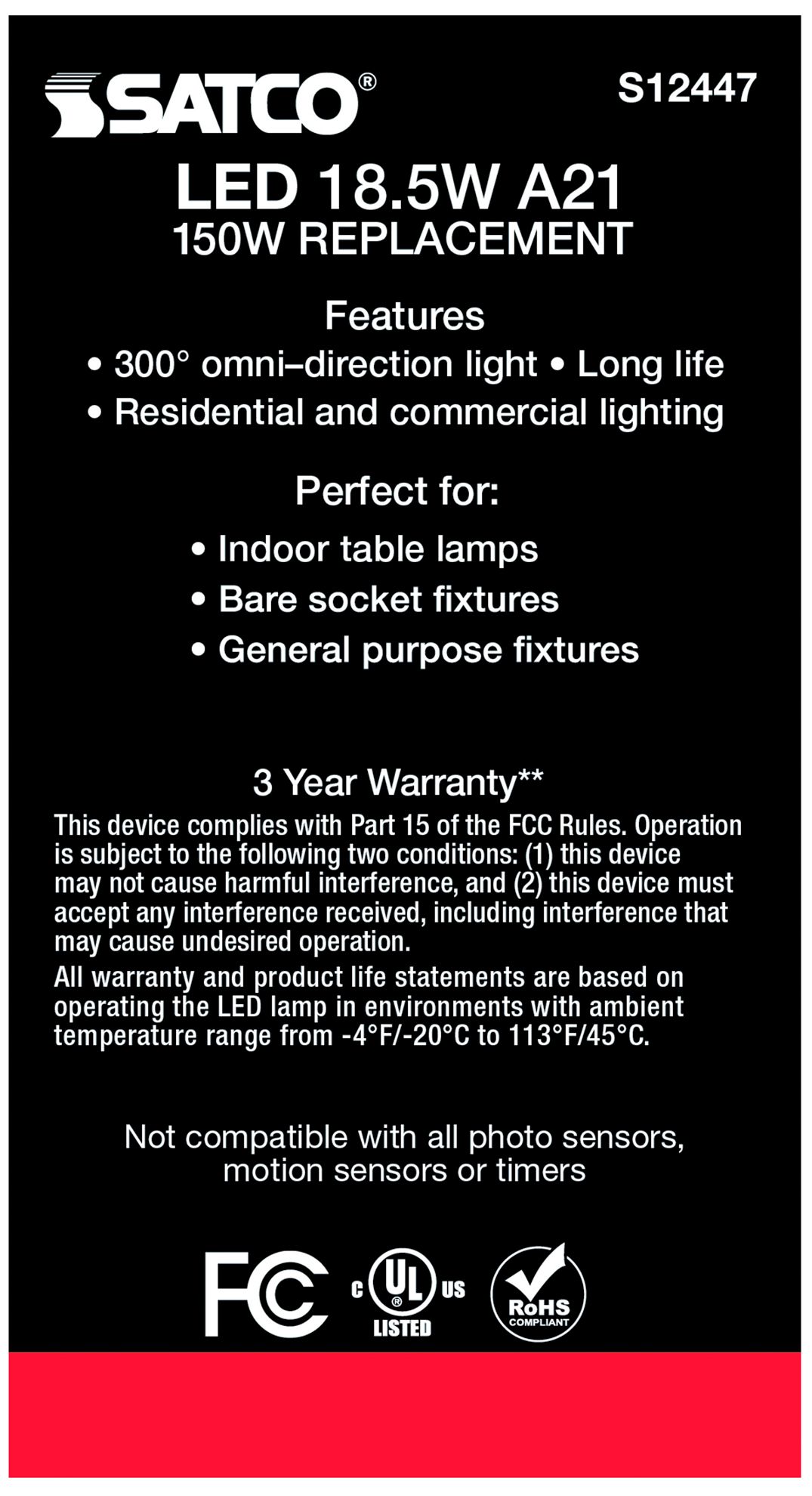 Image 6 150W Equivalent Satco Frost 18.5W LED Dimmable Standard A21 6-Pack more views