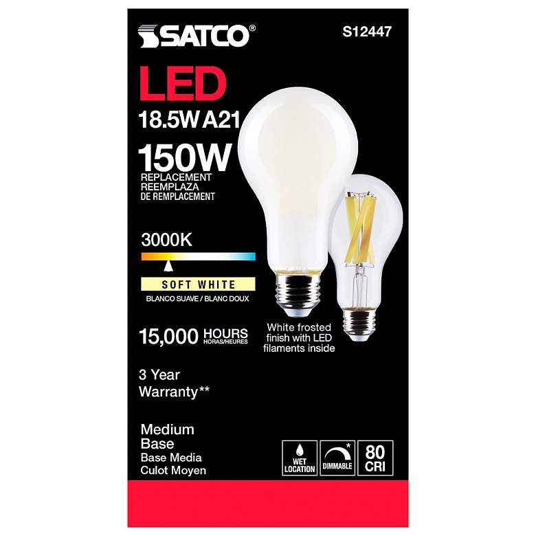 Image 5 150W Equivalent Satco Frost 18.5W LED Dimmable Standard Bulb more views