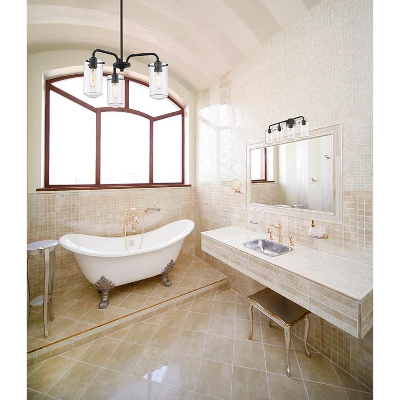 Image 1 Delaney 30" Wide High Matte Black 4-Light Bath Light in scene
