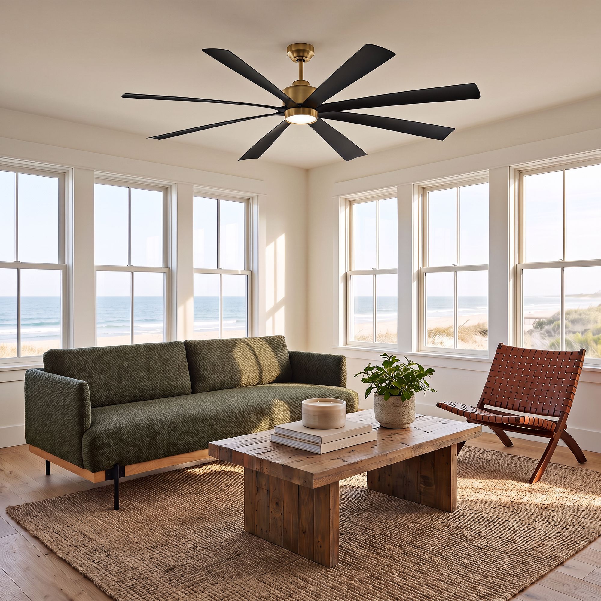 Thumbnail1 of 72" Casa Grande Brass and Black LED Large Ceiling Fan with Remote in scene