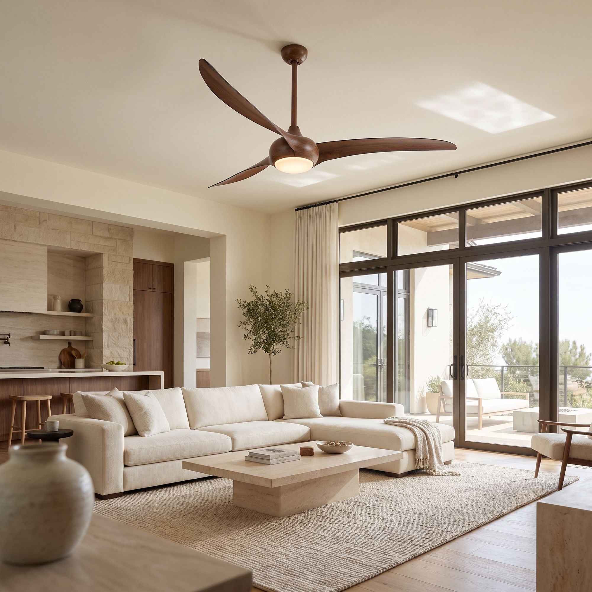 Minka Aire Light Wave 65-inch LED Distressed Koa Ceiling Fan in scene
