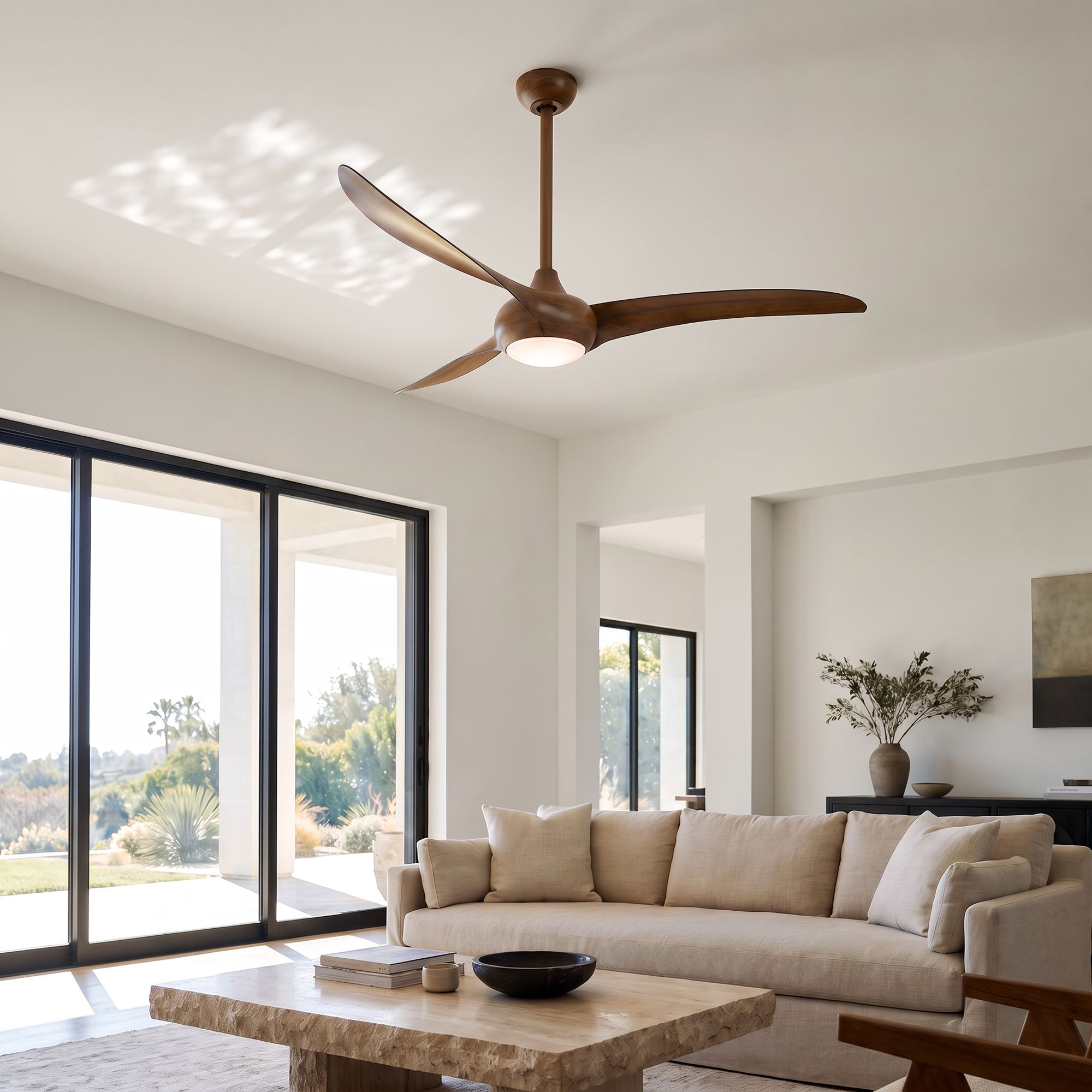 Image 1 Minka Aire Light Wave 65-inch LED Distressed Koa Ceiling Fan in scene