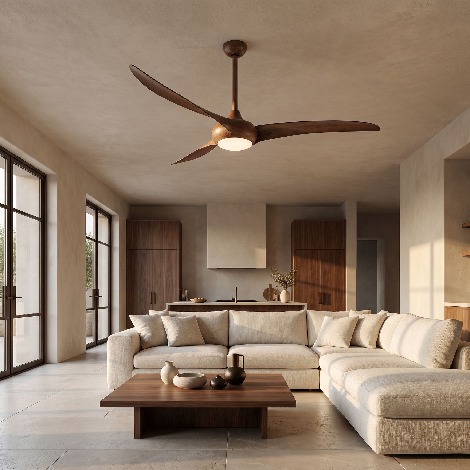 Minka Aire Light Wave 65-inch LED Distressed Koa Ceiling Fan in scene