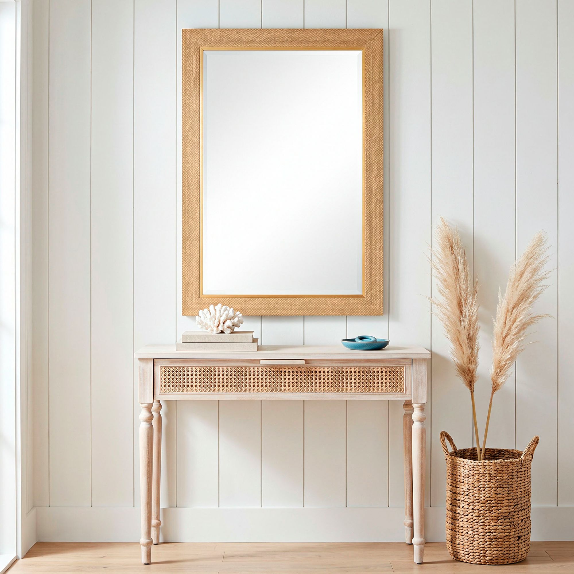 Image 1 Uttermost Palmdale 26" x 38" Faux Rattan Rectangular Wall Mirror in scene