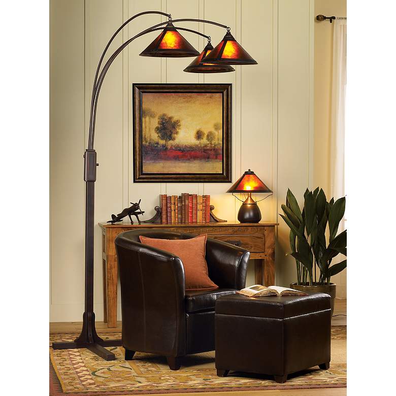 Image 4 Mission-Style 17 inch High Mica Accent Table Lamp in scene