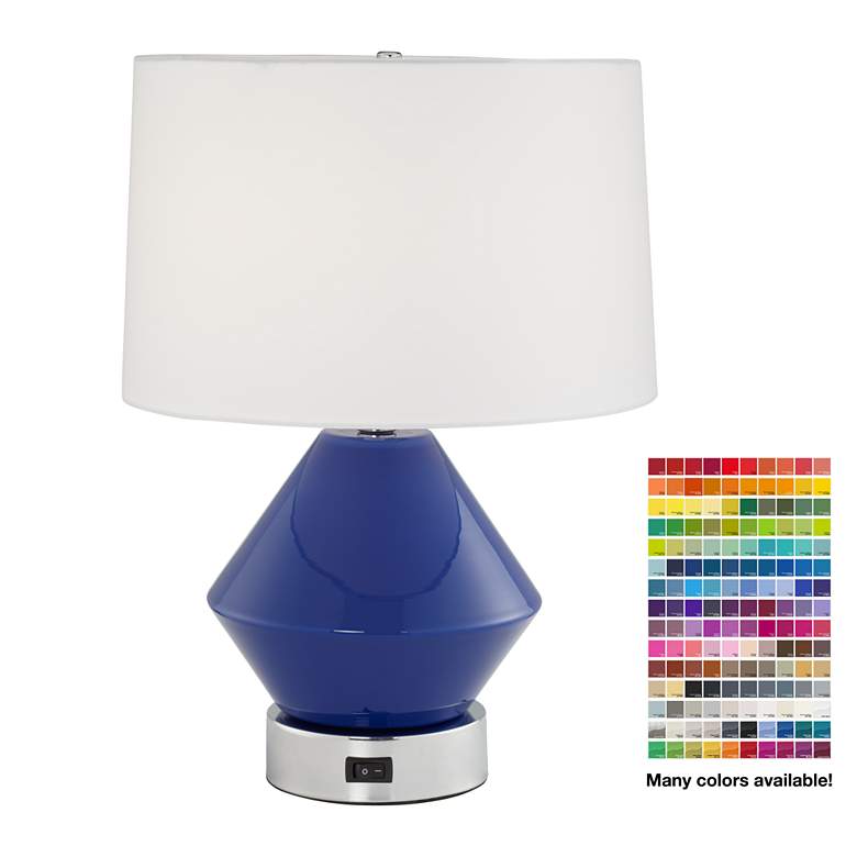Image 1 15J42 - Polished Chrome and Ultramarine Glass Table Lamp